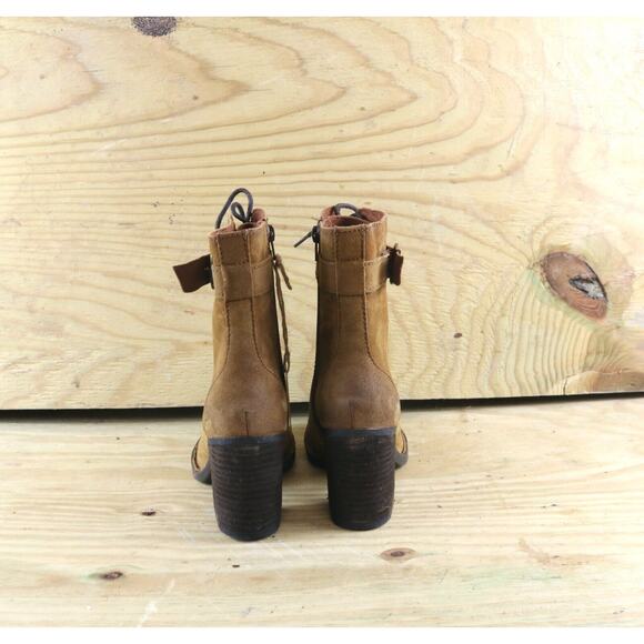 New Born Boots 7 Womens Brown Leather Cass Block Heeled Lace Up Buckle Zip - Picture 3 of 6